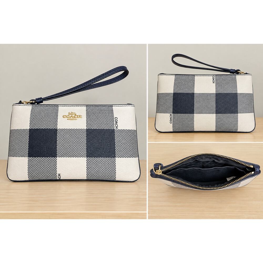 Coach F25919 Buffalo Plaid Canvas Tote Bag & F26620 Large Wristlet - Picture 7 of 14